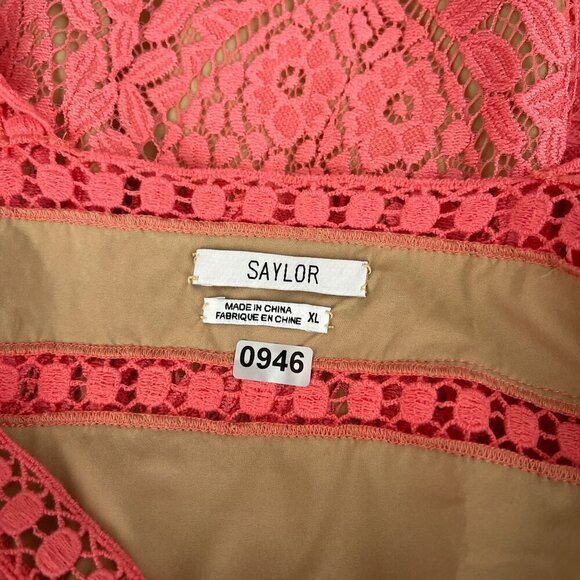 Saylor Darian Open Back Ruffle Mini Cocktail Dress Lace Crochet Coral Women XL - Picture 7 of 15